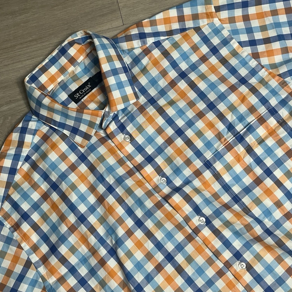 St Croix Men's Med Gingham Check Long Sleeve Shirt 100%‎ Cotton Made In Italy